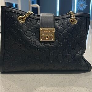 Gucci Black and Gold Shoulder Bag with Padlock Closure